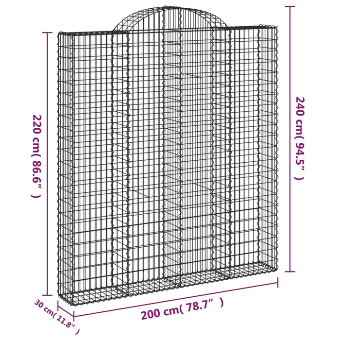 Gabionkurver buede 6 stk 200x30x220/240 cm galvanisert jern