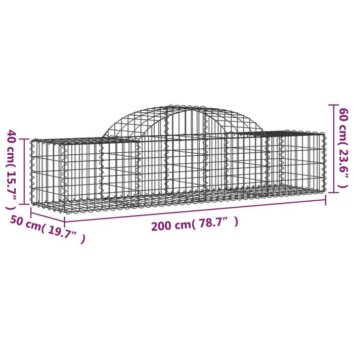 Gabionkurver buede 50 stk 200x50x40/60 cm galvanisert jern