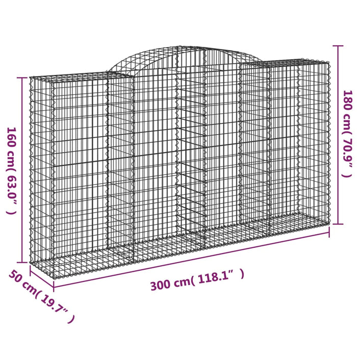 Gabionkurver buede 12 stk 300x50x160/180 cm galvanisert jern