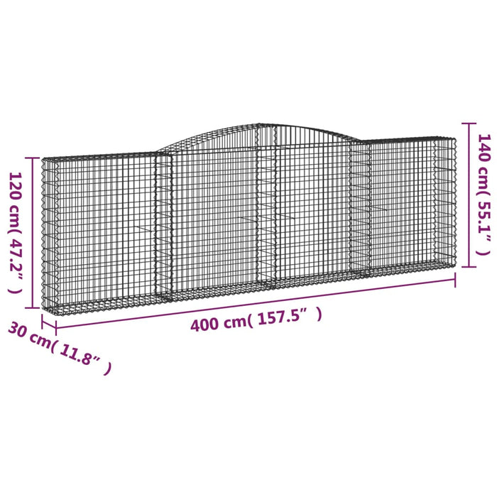 Gabionkurver buede 15 stk 400x30x120/140 cm galvanisert jern