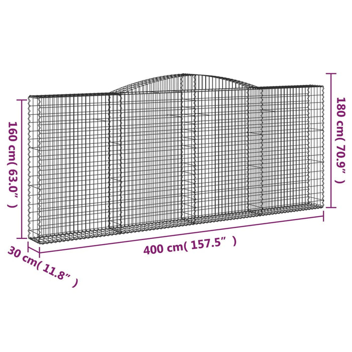 Gabionkurver buede 2 stk 400x30x160/180 cm galvanisert jern