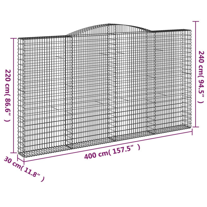 Gabionkurver buede 5 stk 400x30x220/240 cm galvanisert jern