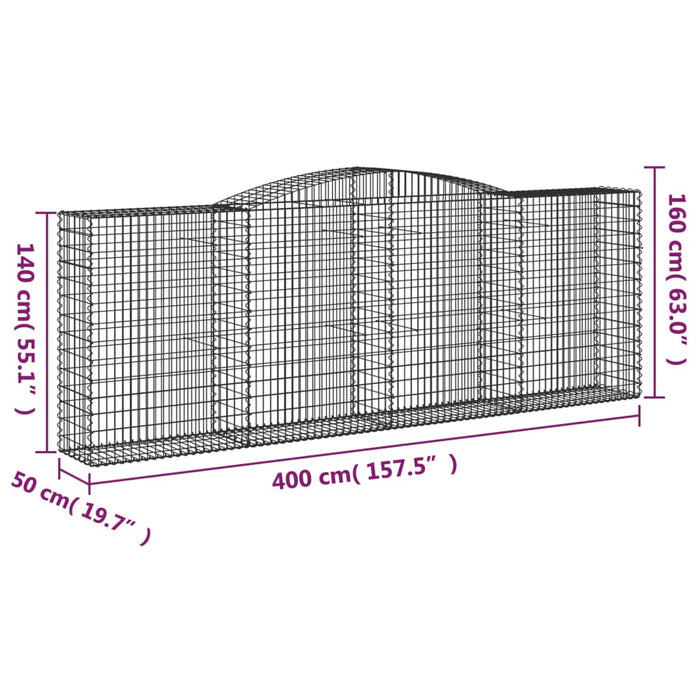 Gabionkurver buede 25 stk 400x50x140/160 cm galvanisert jern