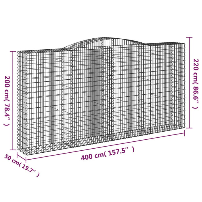 Gabionkurver buede 9 stk 400x50x200/220 cm galvanisert jern