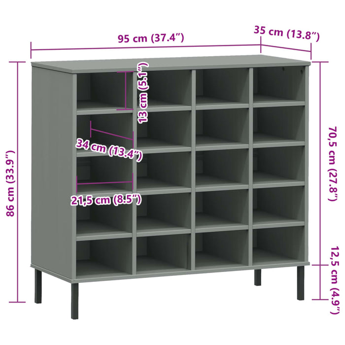 Skohylle med metallben grå 95x35x86 cm heltre OSLO