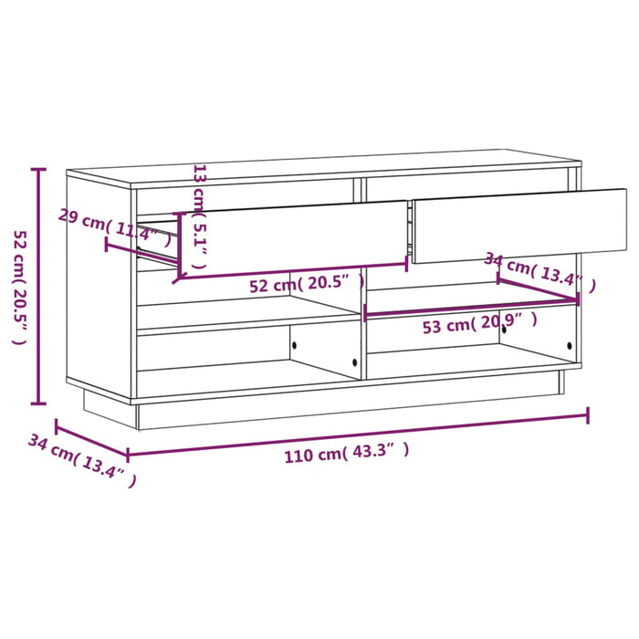 Skohylle 110x34x52 cm heltre furu