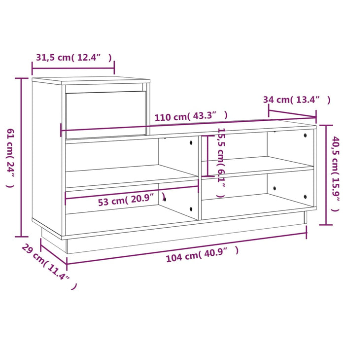 Skohylle hvit 110x34x61 cm heltre furu