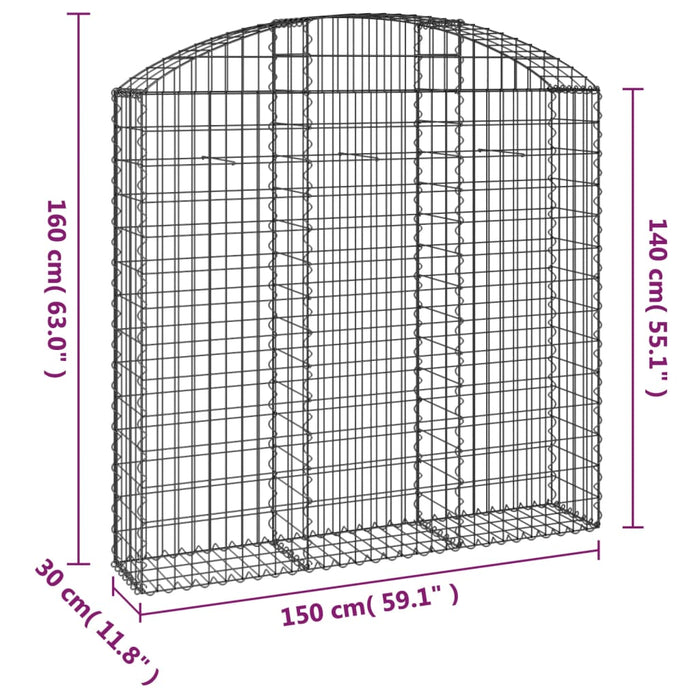 Gabionkurv buet 150x30x140/160 cm galvanisert jern