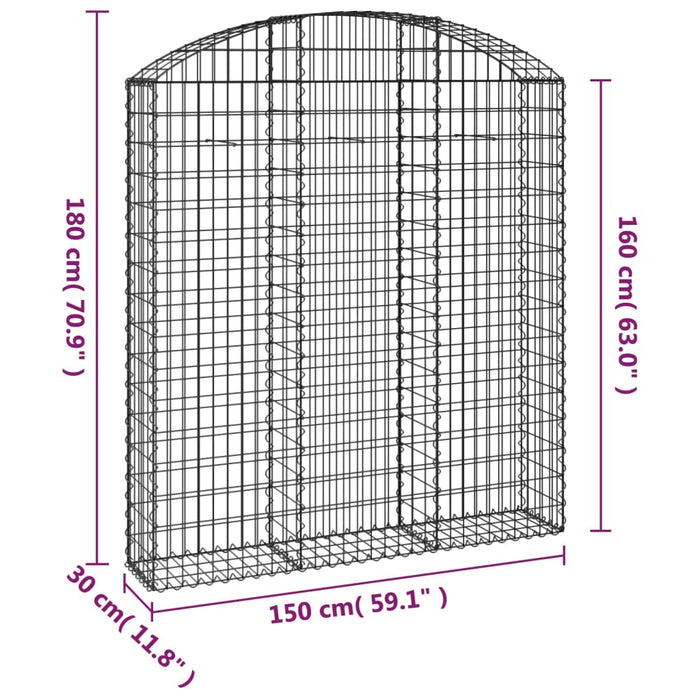 Gabionkurv buet 150x30x160/180 cm galvanisert jern