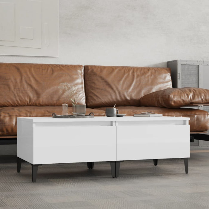 Sidebord 2 stk høyglans hvit 50x46x35 cm konstruert tre