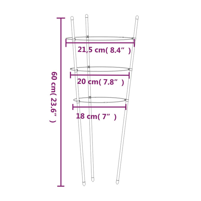 Plantestøtter med 3 ringer 5 stk grønn 60 cm stål