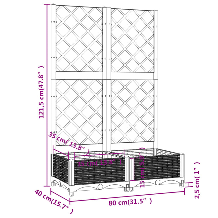 Plantekasse med espalier lysegrå 80x40x121,5 cm PP