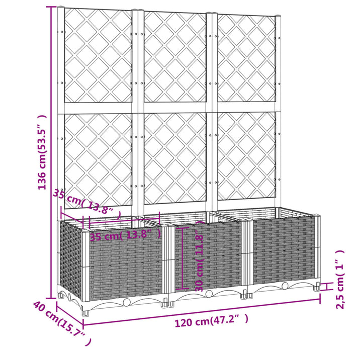 Plantekasse med espalier hvit 120x40x136 cm PP