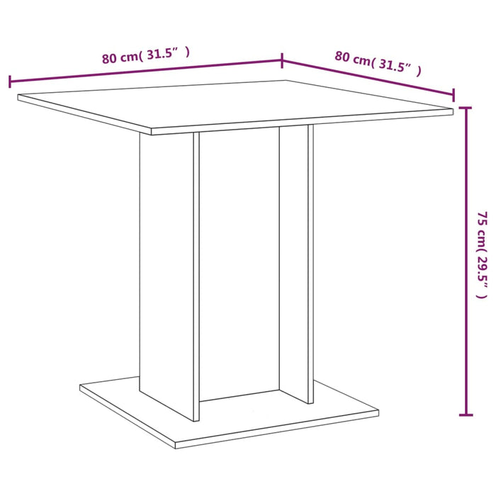 Spisebord brun eik 80x80x75 cm konstruert tre