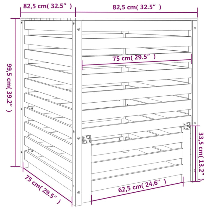 Kompostkasse hvid 82,5x82,5x99,5 cm heltre furu