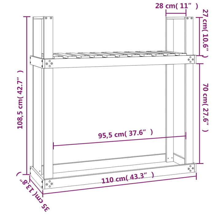 Vedstativ grå 110x35x108,5 cm heltre furu