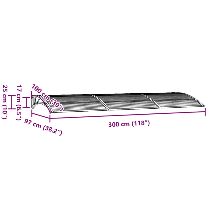 Skjermtak svart 300x100 cm polykarbonat