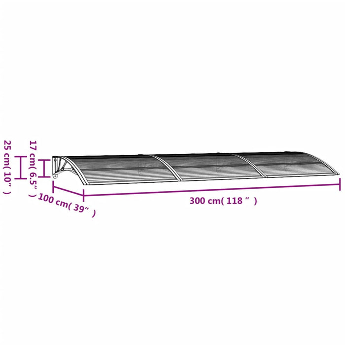 Skjermtak svart 300x100 cm polykarbonat