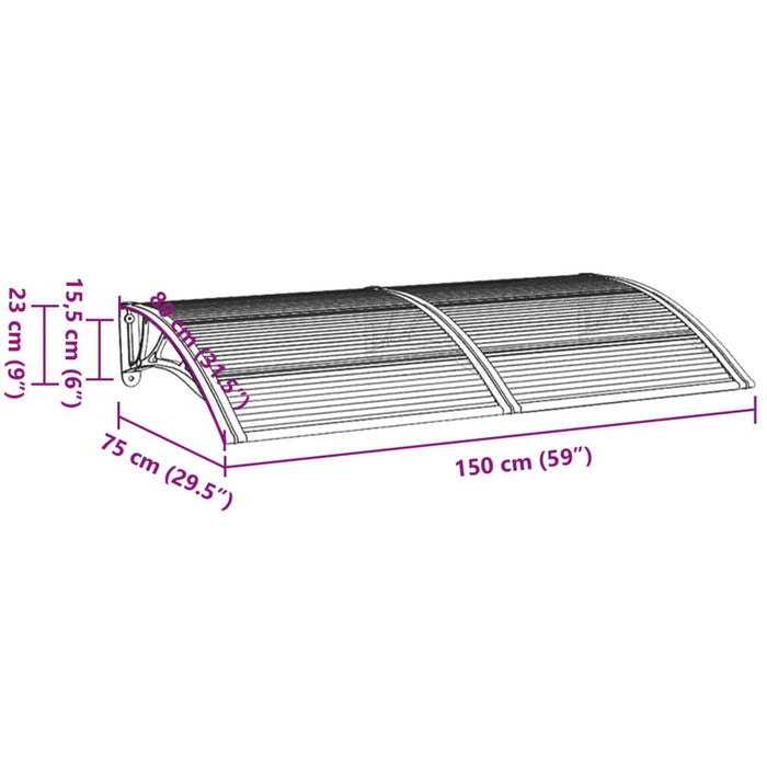 Skjermtak svart og gjennomsiktig 150x75 cm polykarbonat