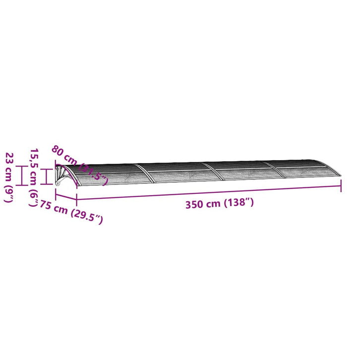 Skjermtak svart og gjennomsiktig 350x80 cm polykarbonat