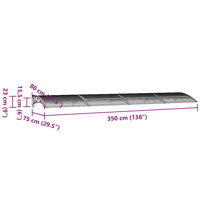 Skjermtak grå og gjennomsiktig 350x75 cm polykarbonat