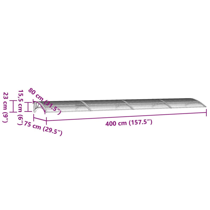 Skjermtak svart og gjennomsiktig 400x75 cm polykarbonat