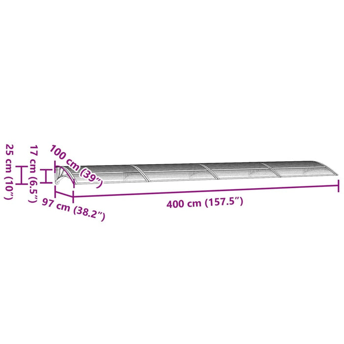 Skjermtak svart 400x100 cm polykarbonat