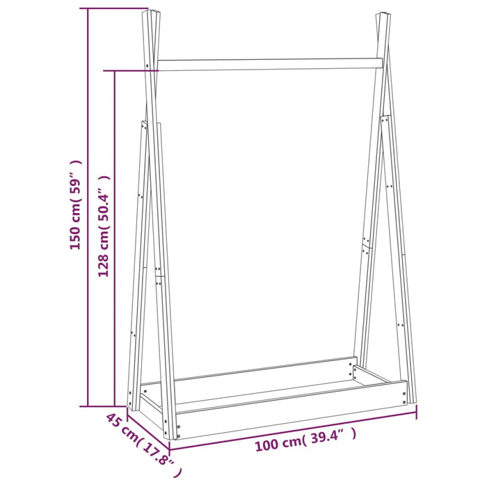 Klesstativ 100x45x150 cm heltre furu