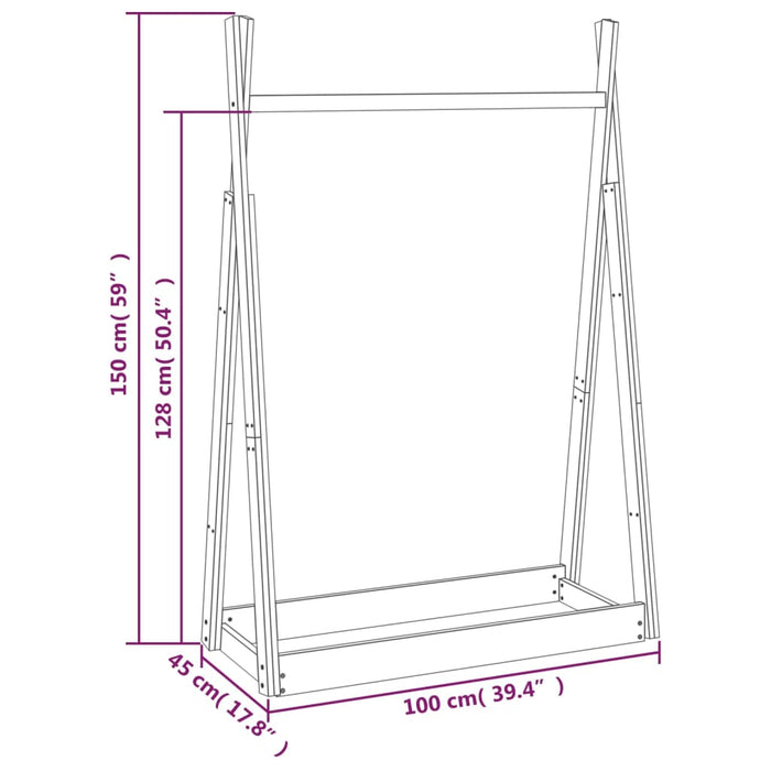 Klesstativ hvit 100x45x150 cm heltre furu