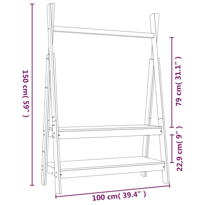 Klesstativ 100x45,5x150 cm heltre furu