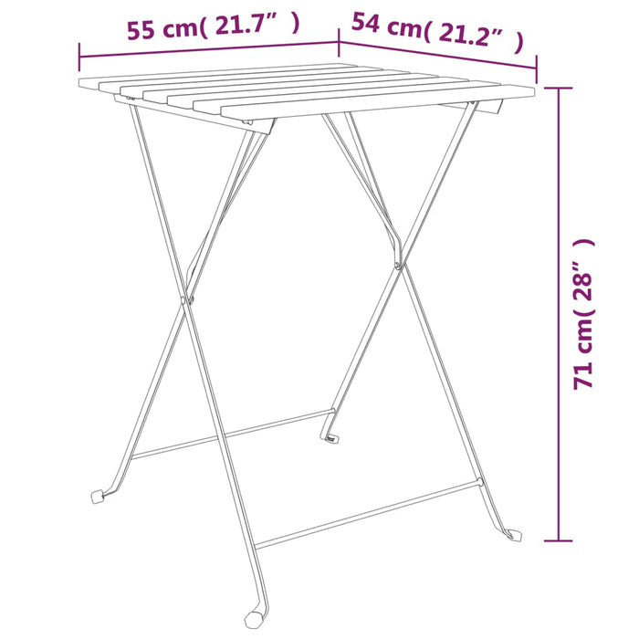 Sammenleggbart bistrosett 3 deler heltre teak og stål