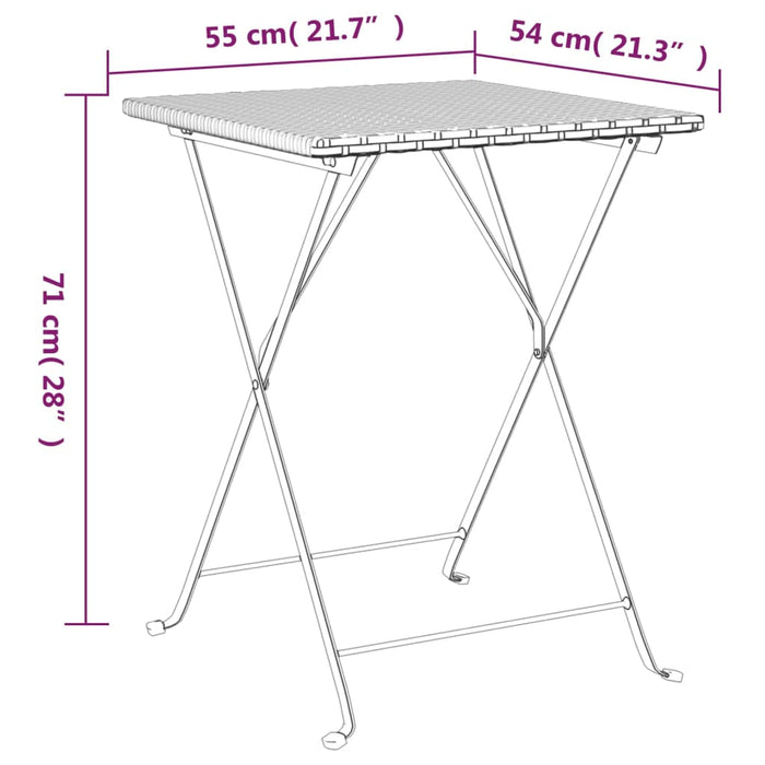 Sammenleggbart bistrobord brun 55x54x71 cm polyrotting