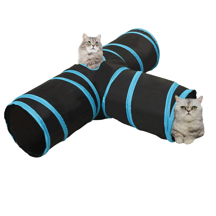 Kattetunnel 3-veis svart og blå 90 cm polyester