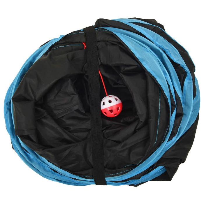 Kattetunnel 3-veis svart og blå 90 cm polyester