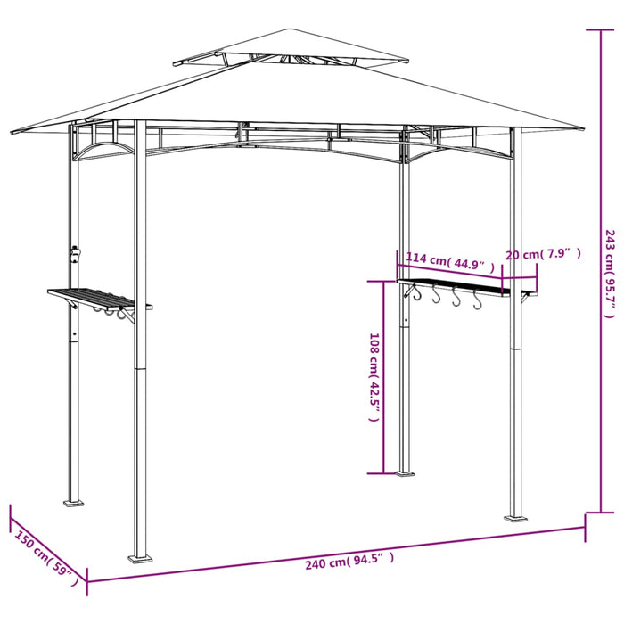 Grilltelt med sidehyller antrasitt 240x150x243 cm stål