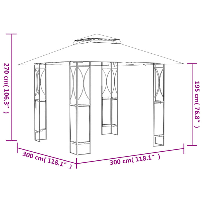 Paviljong med tak antrasitt 300x300x270 cm stål