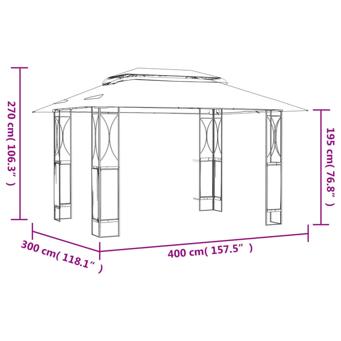 Paviljong med tak antrasitt 400x300x270 cm stål