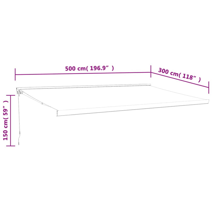 Uttrekkbar markise gul og hvit 5x3 m stoff og aluminium