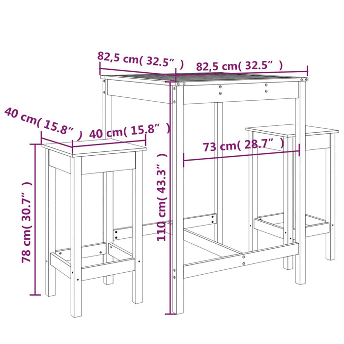 Hagebarsett 3 deler svart heltre furu