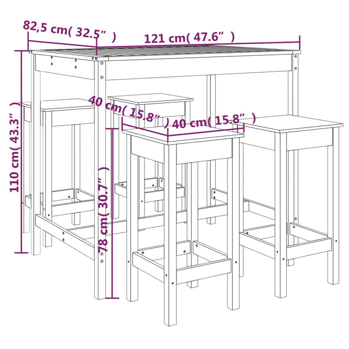 Hagebarsett 5 deler hvit heltre furu