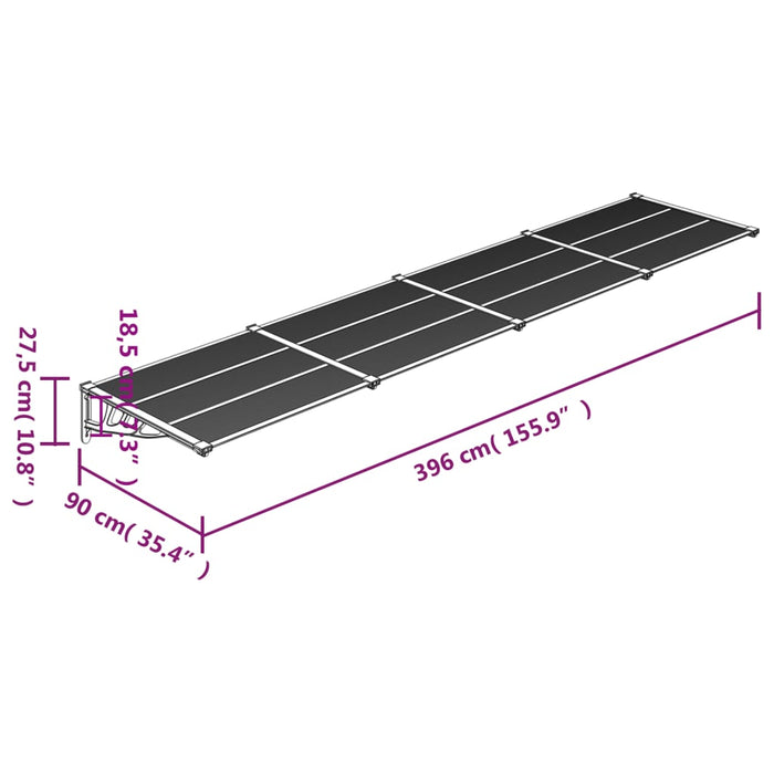 Skjermtak svart og gjennomsiktig 396x90 cm polykarbonat