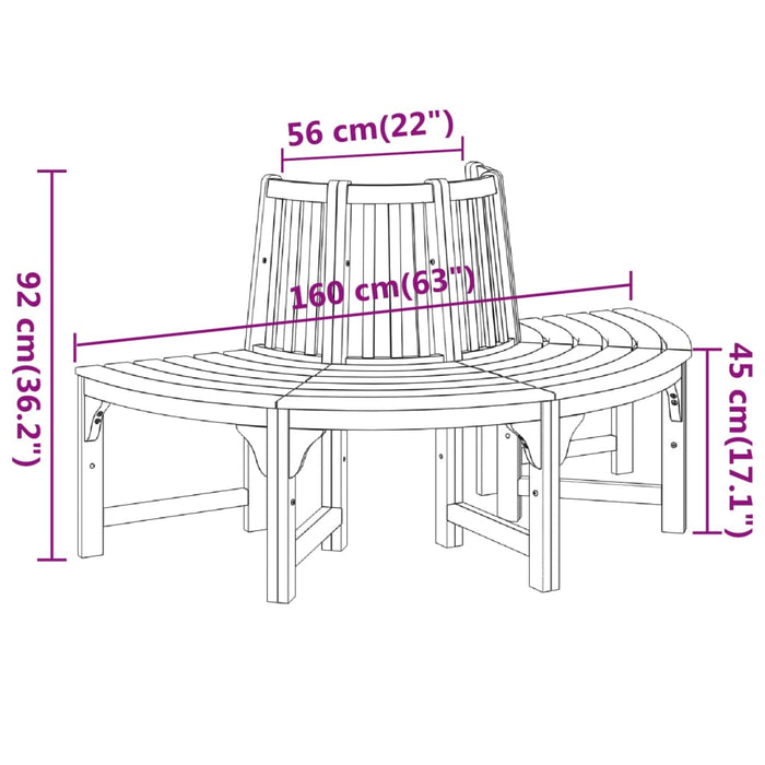 Halvrund trebenk Ø160 cm heltre eukalyptus