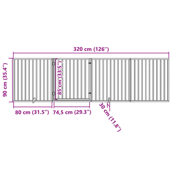 Hundeport sammenleggbar 4 paneler 320 cm poppeltre