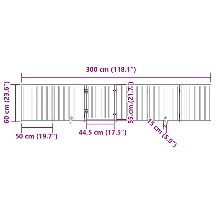 Hundeport sammenleggbar 6 paneler hvit 300 cm poppeltre