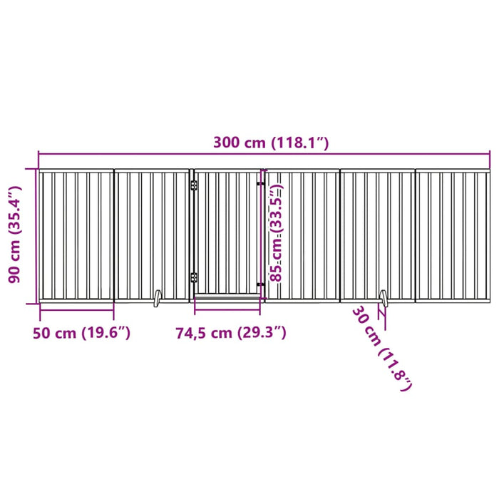 Hundeport sammenleggbar 6 paneler hvit 300 cm poppeltre