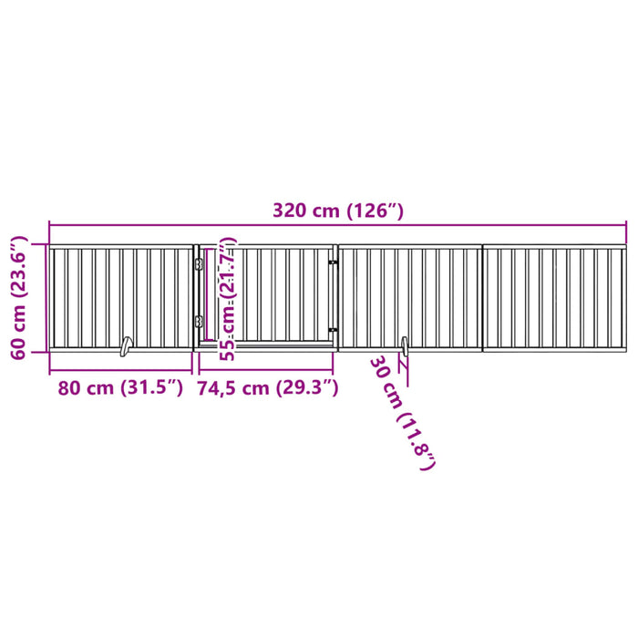 Hundeport sammenleggbar 4 paneler hvit 320 cm poppeltre