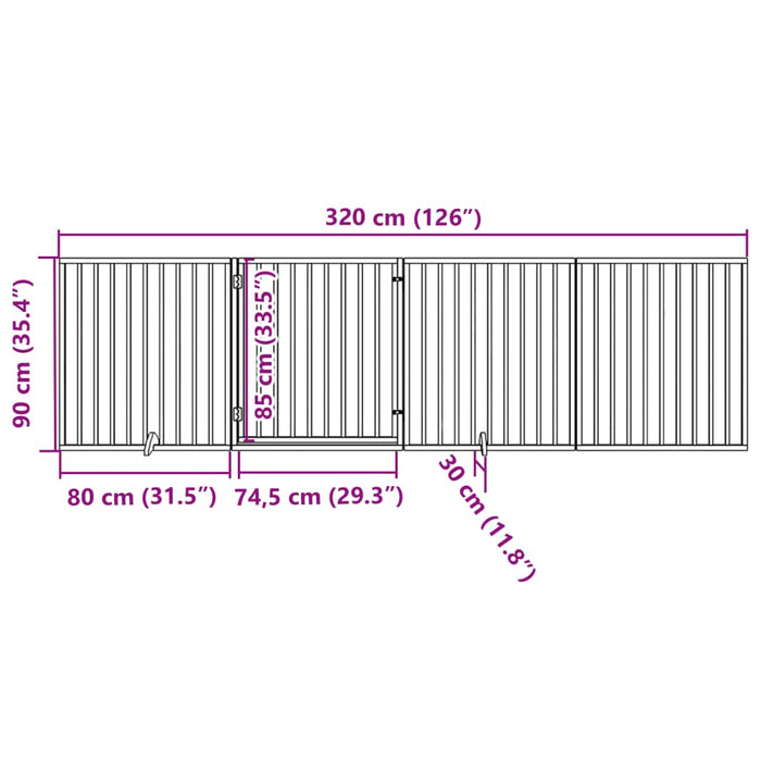 Hundeport sammenleggbar 4 paneler hvit 320 cm poppeltre