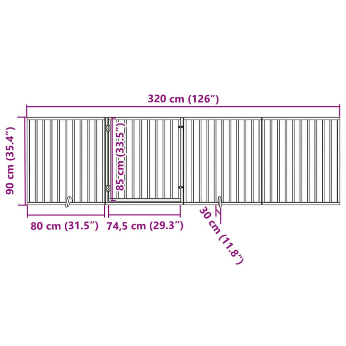 Hundeport sammenleggbar 4 paneler svart 320 cm poppeltre