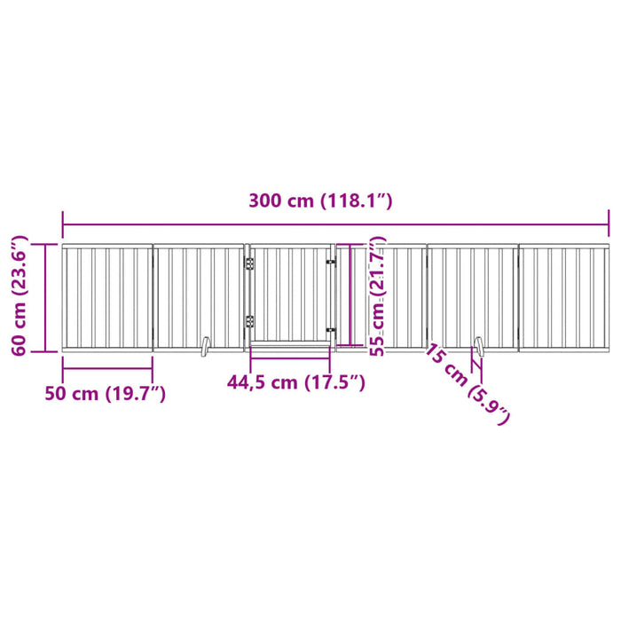 Hundeport sammenleggbar 6 paneler brun 300 cm poppeltre