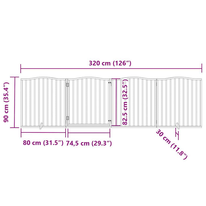 Hundeport sammenleggbar 4 paneler 320 cm poppeltre